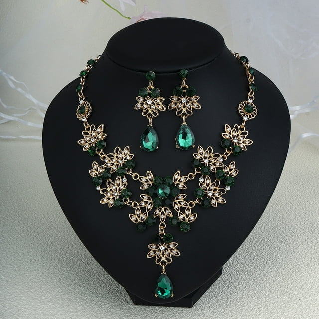 Nvzi Conjunto de joyas de diamantes de imitación con forma de lágrima para novia, collar y pendientes para boda, A28