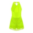 thumbnail image 2 of Doomiva Kids Girls Latin Dance Fringe Dress Rhinestones Tassel Skirted Leotard Sleeveless Tango Ballroom Outfit Fluorescent Yellow 14, 2 of 5