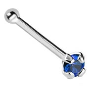 JEWELRY AVALANCHE 22G Solid 14Kt Gold Nose Bone Stud with Prong Set real Blue Sapphire Gemstone, 14kt Yellow Gold or 14kt White Gold - September Birthstone Nose Ring-NBWG_SP-1.5MM