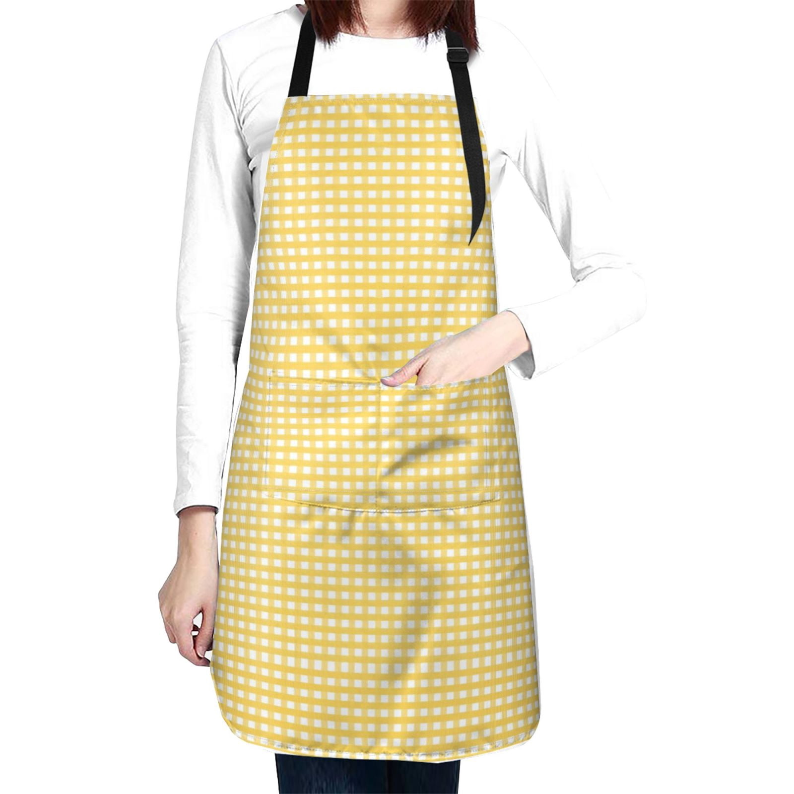 Kdxio Yellow Gingham Apron with Pockets Adjustable Kitchen Aprons for Men Women Waterproof Aprons for Cooking,Drawing,Crafting, Baking Household Cleaning