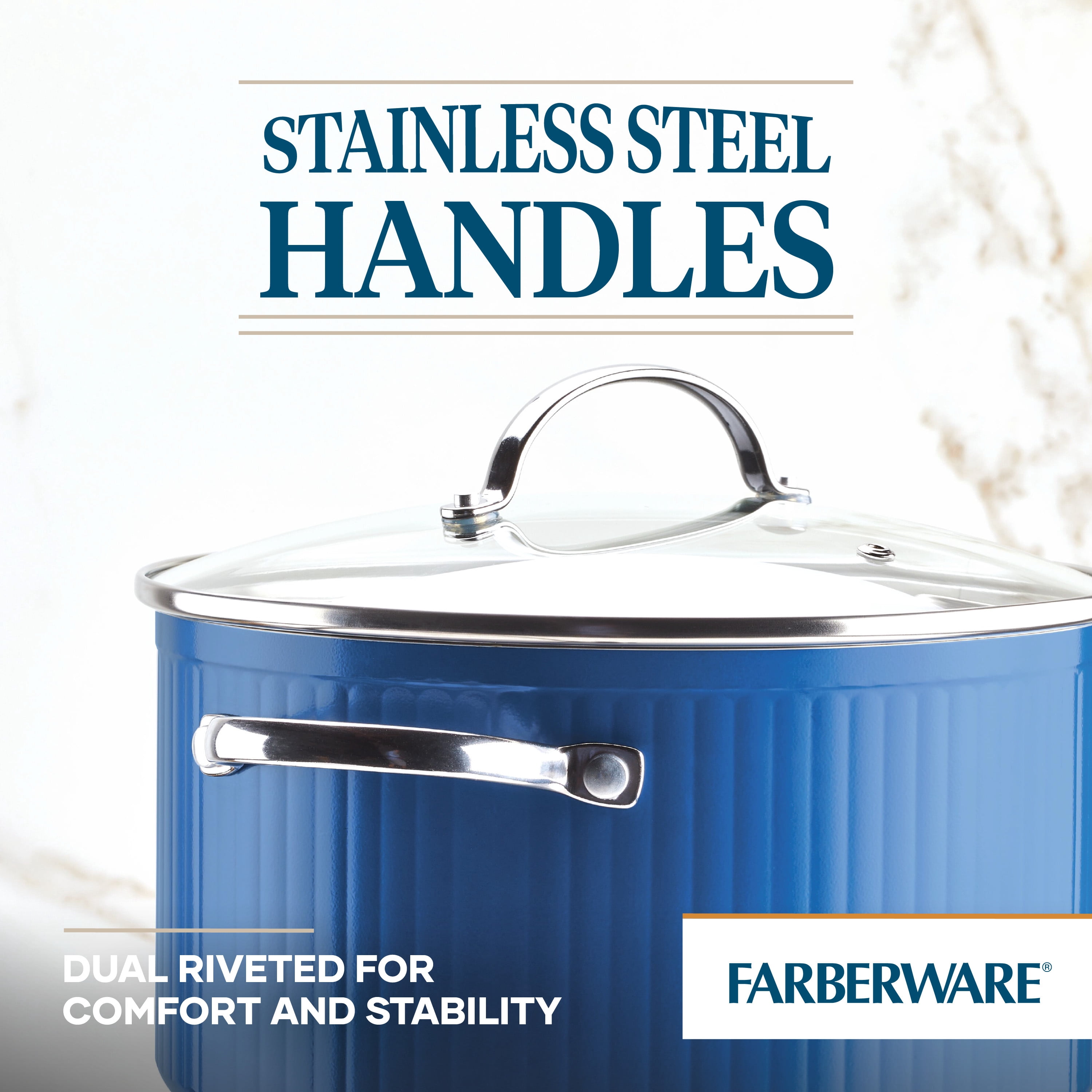 Farberware Style 6 Quart Nonstick Stockpot with Tempered Glass Lid, Dishwasher Safe, Oven Safe to 500°F, Blue