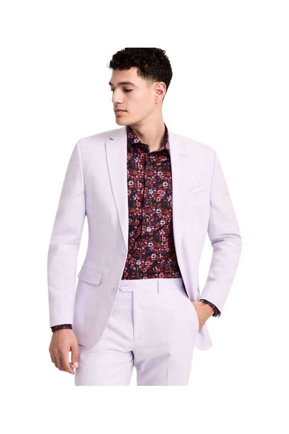 Mens Slim fit Suit Jacket Blazer 40 R Lilac Purple Solid Linen