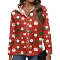 thumbnail image 5 of WTOBBY Women's Christmas Print Casual Half Open Collar Long Sleeve Shirt, Holiday Themed Blouse for Seasonal Outfits and Christmas Parties,Wine 2XL, 5 of 5