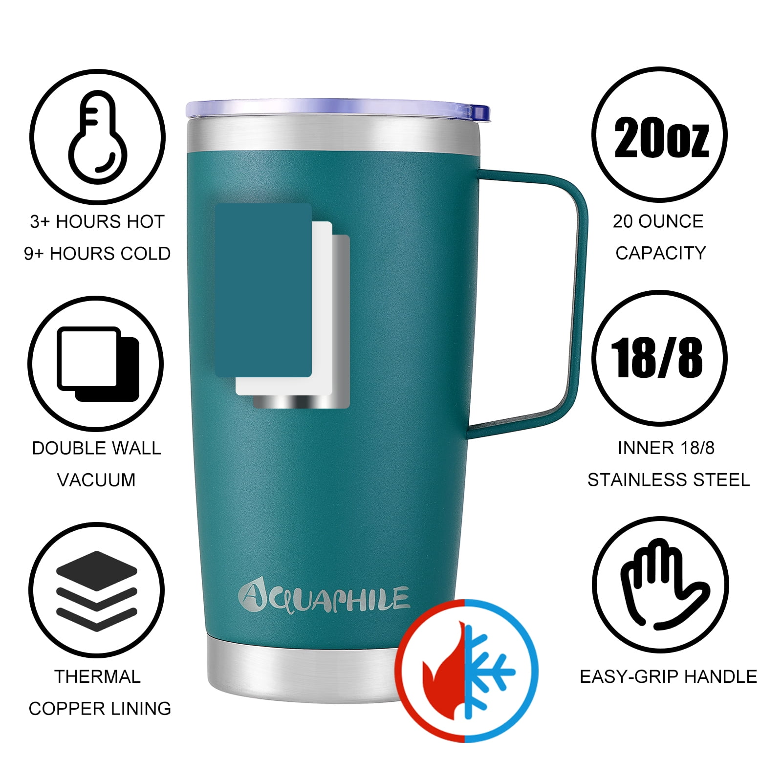 AQUAPHILE Reusable Coffee Cup, Coffee Travel Mug with Leak-proof Lid, Thermal  Mug Double Walled Insulated Cup, Stainless Steel Portable Cup with Rubber  Grip, for Hot and Cold Drinks(New-White, 12 oz) - Yahoo