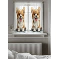 thumbnail image 5 of Brown White Puppy Curtains 45 Inch Length, Sheer Curtains for Bedroom Living Room Window Watercolor Smile Dog Modern Rod Pocket Voile Drapes Kitchen Curtains Small Half Window 52"x45" 2 Panels, 5 of 7