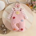 thumbnail image 5 of Emitonse Toddler Child Girls Outfit Sets Baby Girl Outfits Ruffled Short Sleeves Bodysuit Floral Embroidered Overall Short Sets With Bowknot Headband Pink,Size 6-12 Months, 5 of 9