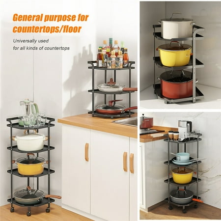 

4-Tier Movable Kitchen Storage Rack Cookware Storage Shelf w/ Lockable Wheels
