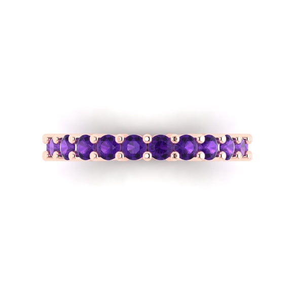 1.44 ctw Wedding Band for Women - 18K Rose Gold Natural Amethyst Stackable Eternity Ring