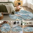 thumbnail image 6 of 4Ft Round Rug, Blue Turtle Coastal Non-Skid Rubber Backing Large Area Rugs - Living Room Bedroom Home Office, Summer Beach Nautical Starfish Coral Indoor Floor Mat Carpets Washable Rug, 6 of 9