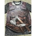 thumbnail image 4 of Men's Vintage Armor Print T-Shirt - Casual Street Style, Elastic Polyester, Crew Neck, Short Sleeve, Summer T-Shirt with Axe and Sword Design, Adult T-Shirt | Axe Stitching | Durable Fabric, 4 of 8