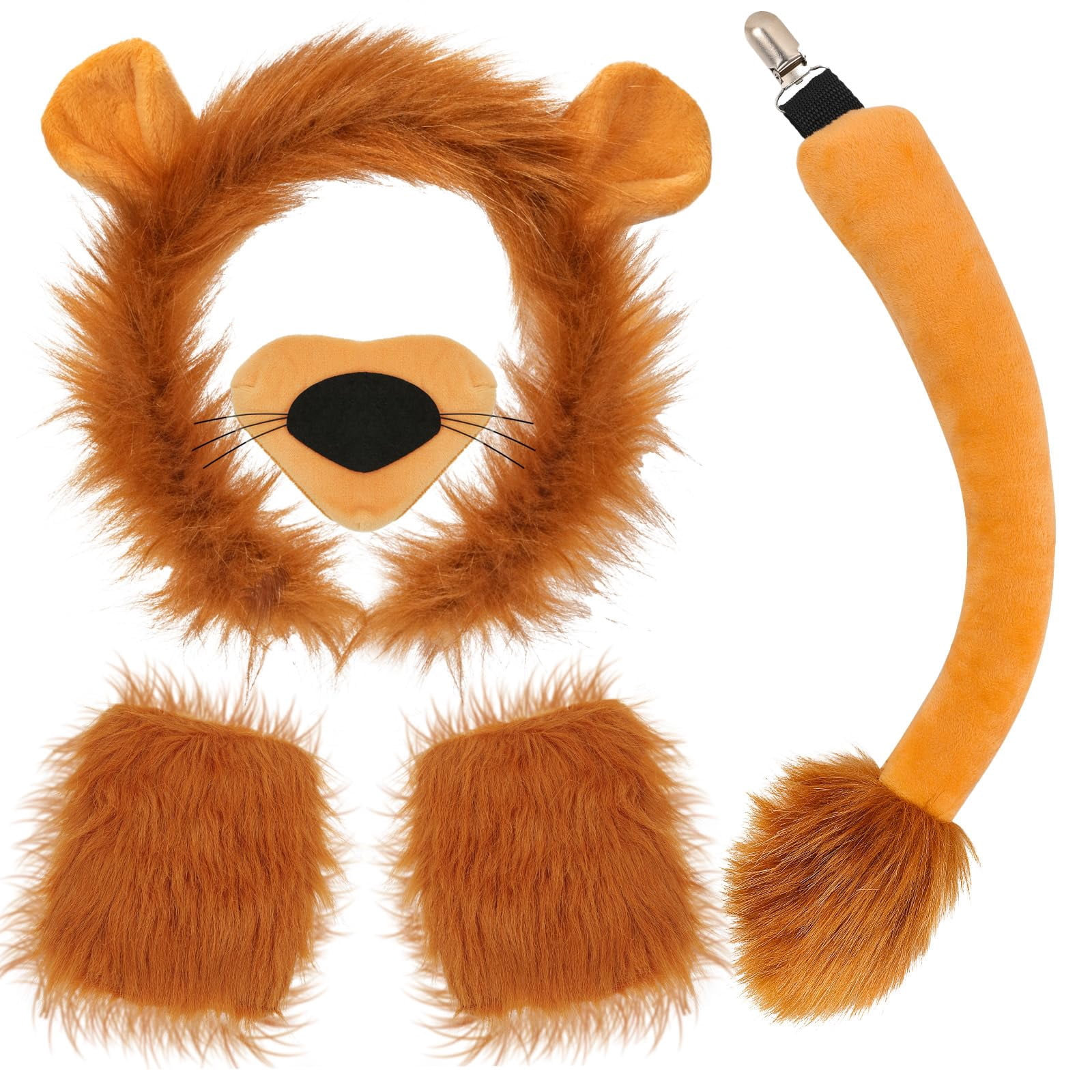FRCOLOR Costume De Lion Avec Bandeau Oreilles, Queue Et Pattes – Accessoire Cosplay Animal Pour Enfants Et Adultes (Fourrure Douce)