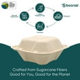 thumbnail image 2 of BOSNAL 6 inch Compostable Clamshell Boxes - Bulk Box of 500 Pcs (20 Sets of 25), 100% Bagasse, Eco-Friendly Disposable Takeout Containers for Hot & Cold Foods, Microwave Safe, 2 of 6