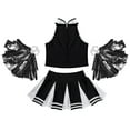 thumbnail image 4 of YONGHS Girls Cheer Leader Uniform Halloween Party Cheerleading Crop Top with Skirt Pompoms Black 8, 4 of 7