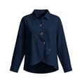 thumbnail image 7 of QIYAGBSA Button Down Shirts for Women Asymmetrical Button Placket Long Sleeve Collared Cotton Linen Relaxed Fit Casual Tops (Dark Blue, XL), 7 of 7