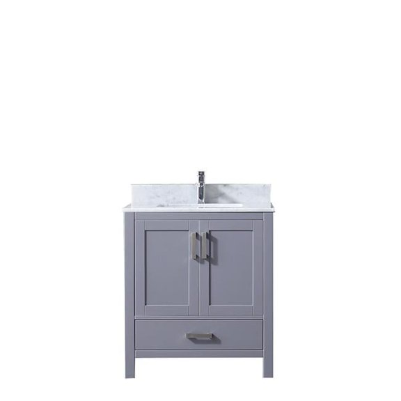 30 in. Jacques Single Vanity with White Carrera Marble Top, White Square Sink & No Mirror - Dark Grey