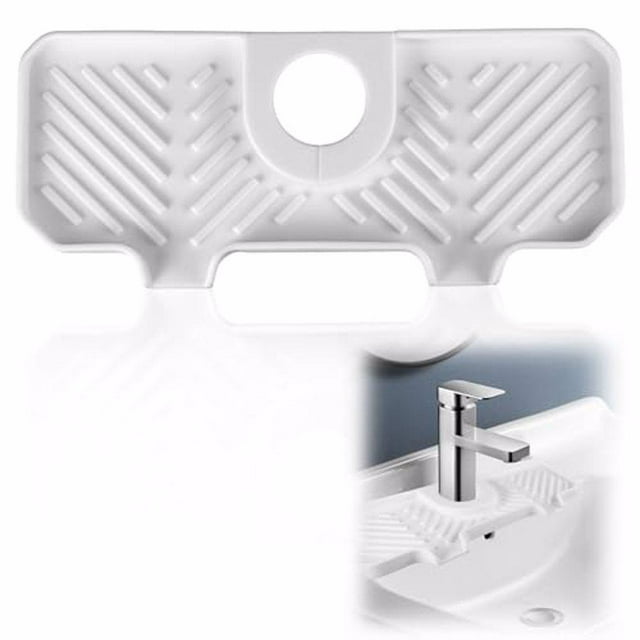 Matsuzay Alfombrilla absorbente para grifo de silicona, área del fregadero limpia y seca con facilidad, Gel de sílice resistente y duradero Hardware blanco