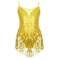 thumbnail image 1 of TiaoBug Robe de Danse Latine à Paillettes pour Filles avec Ourlet à Franges, Justaucorps de Danse Rumba Samba Salsa Jazz, Or 14, 1 of 7