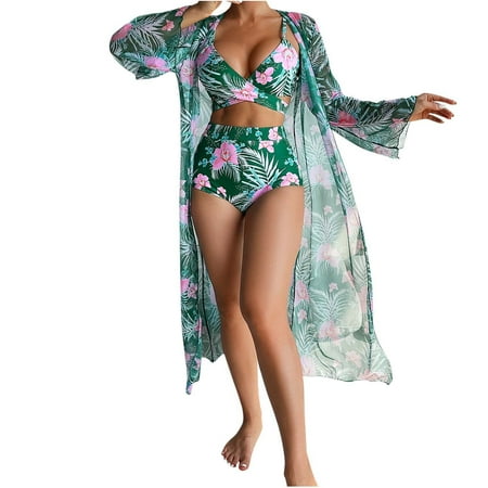 Virmaxy Womens Cover-Up Two Piece Swimsuit(With Bra Pads No Steel Bra) Cross Criss High Waisted Push Up Boxer Swimsuits Straps Bikini Deep V Alluring Split Three Piece Swimsuit Set Olive Green M
