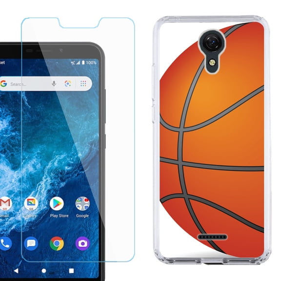 Slim-Fit Protective Phone Case compatible with Cricket Icon 2, with Tempered Glass Screen Protector, by OneToughShield ® - Basketball