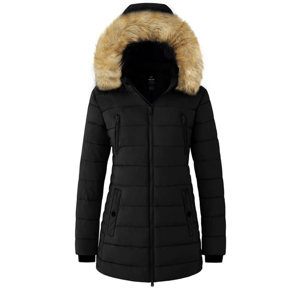 Wantdo Women's Puffer Jacket Warm Long Parka Winter Coat Thicken Outerwear Jacket Black M
