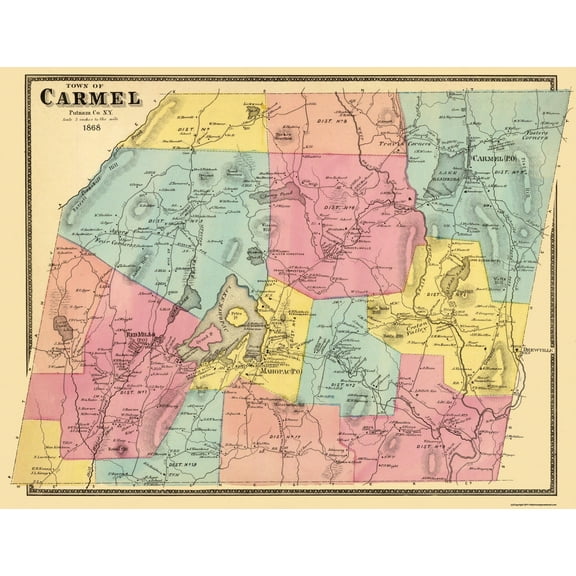 Historic City Map - Carmel New York  - Beers 1868 - Vintage Wall Art