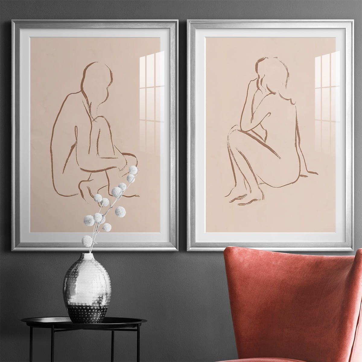 Wexford Home Sketched Pose I Premium Framed Print, 30.5" x 42.5" - Ready to Hang, Silver (Set of 2)
