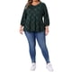thumbnail image 2 of Top de mujer plus size Agnes Orinda, con mangas 3/4, cuello en V, botones decorativos, blusa de cuadros, camiseta pullover 3X verde, 2 of 6