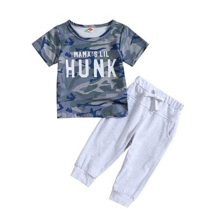 

jaweiwi Baby Toddler Boys Pants Clothes Set 0 6M 12M 18M 24M 2T 3T Short Sleeve Crew Neck Camouflage Letters Print T-shirt with Pants Summer Outfit