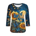 thumbnail image 4 of Ounisa T-Shirts à Manches 3/4 pour Femmes Col en V Manches Raglan Chandail Imprimé Décontracté Tendance Printemps Été Mode Hauts P-2TG, 4 of 6