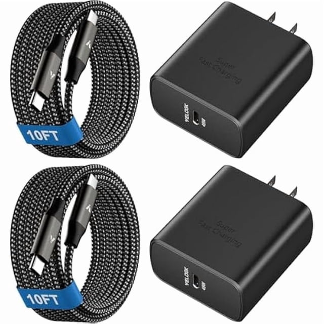 Chenchen 2Pack 45W Super Fast Charger Type C, 45 Watt USB C Android Phone Charger Fast Charging Block with 10FT Type C Cords for Samsung Galaxy S25 Ultra/S25/S24/S23/S22 Plus/S20, Tab S9/S8