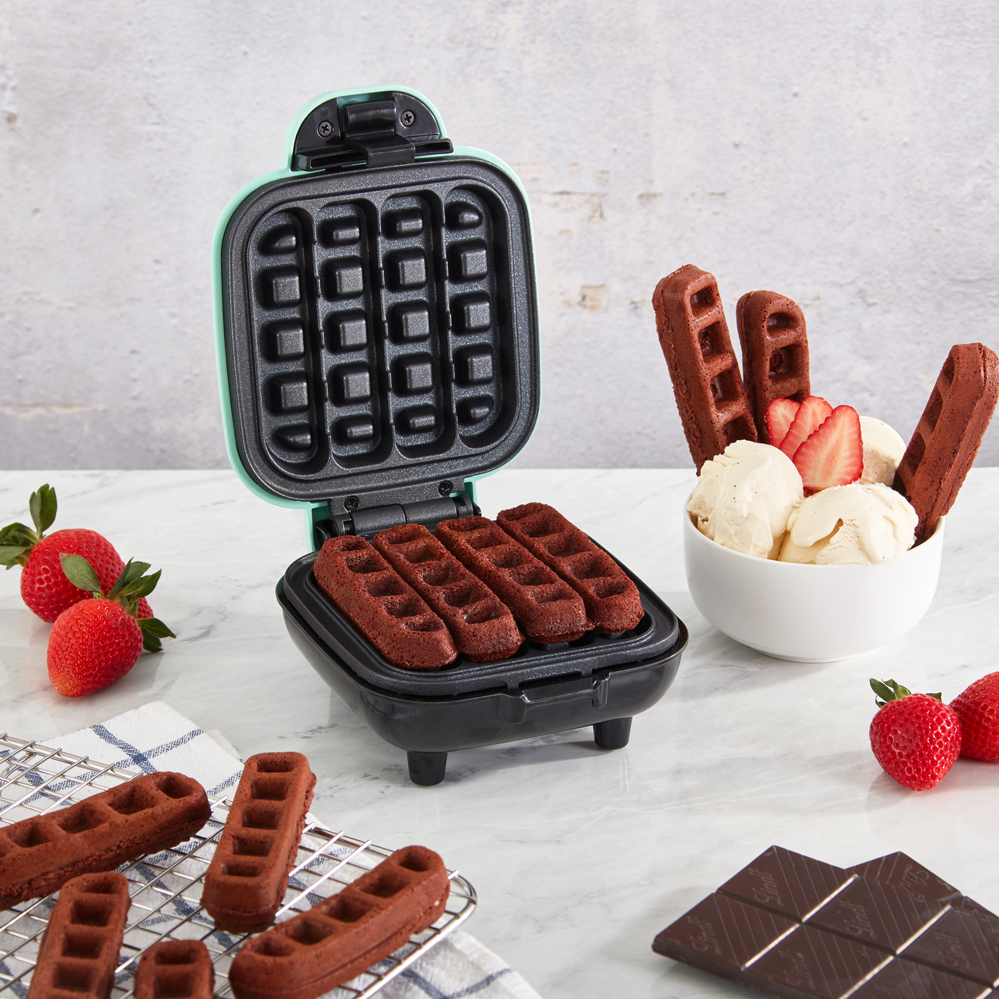Dash Nonstick Aqua Waffle Stick Maker – Easy, Dippable Waffle Sticks for Fun Breakfasts & Snacks