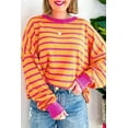 thumbnail image 3 of Women's Orange Striped Round Neck Drop Shoulder Loose Sweater, 3 of 10