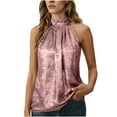 thumbnail image 2 of HongQid Women's Metallic Sleeveless Halter Tops Pleated Elegant Tank Top Casual Summer Work Shirts, 2 of 9