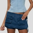 thumbnail image 2 of Women Y2K Denim Skirt Shorts Low Rise Bodycon Pencil Jean Side Tie Jean Skirts Cargo Pocketed Wrap Skort with Asymmetrical Hem for Summer Beach Parties, 2 of 7