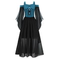 thumbnail image 3 of Jowowha Girls Medieval Renaissance Princess Dresses Cold Shoulder Long Sleeve Gothic Victorian Dress Dark Blue 4, 3 of 6