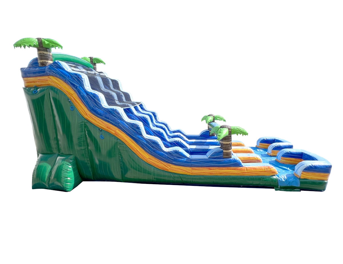TentandTable Commercial Inflatable Water Slide, Green Tropical Marble Dual Lane with Blower, 24 ft