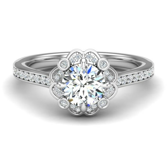 Veda Jewel 1.58 Ct Round Lab Lab-Created Diamond Halo Engagement Ring - 14K White Gold Plated Rings - Ideal for Weddings and Special Occasions - Beautiful Gift for Her with Timeless Prong Setting