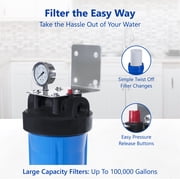 Express Water Whole House Water Filter, 1 Stage Home Water Filtration System, Sediment Filter, includes Pressure Gauges, Easy Release, and 1 Inch Connections.