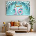 thumbnail image 6 of Gemstone Studded Sweet 16 Birthday Banner Ice Theme Celebration Sign for Teenage Party Event Decoration, 6 of 8