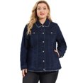 thumbnail image 4 of Women's Plus Size Denim Jacket Turndown Collar Chest Pocket Frayed Washed Crop Jean Jackets Dark Blue 2X, 4 of 7