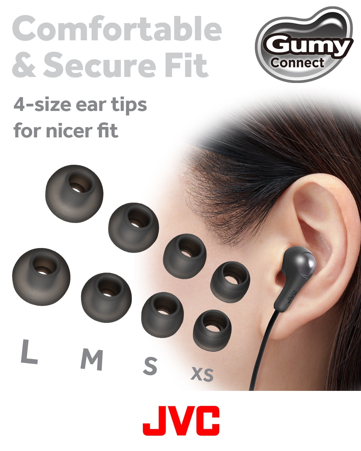 JVC Gumy Connect USB-C Wired Earbuds Headphones, Delay-Free for Videos and Gaming, Built-in DAC Reduces Noise and Improves Sound Quality, 9.2 mm Diameter Neodymium Drivers - HAFR9UCB (Black)