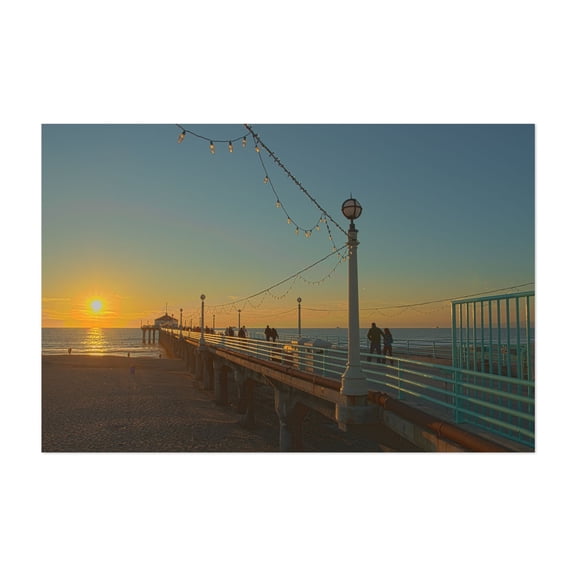 New Years Stroll on Manhattan Beach Pier - Los Angeles California Photography Sunset Boardwalk Beach Seaside Ocean Coast Scenic Unframed Wall Art Print 16 x 24 inches