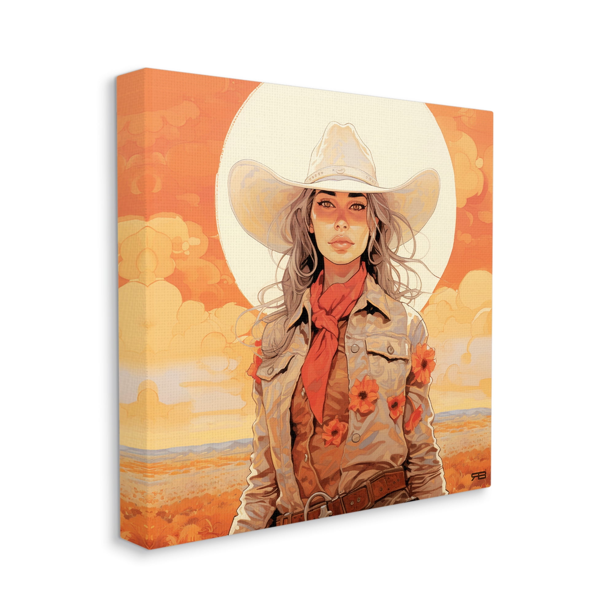 Stupell Industries Cowgirl Desert Moon & Clouds Landscape Painting Gallery Wrapped Canvas Art Print Wall Art, 36 x 36