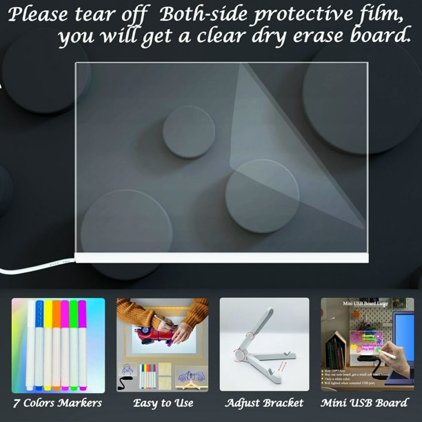 Tableau Lumineux LED Message 30x20cm Acrylique - 7 Stylos Couleur, Effaçable, Alimentation USB, Idéal Café, Bar, Décoration, Ardoise Créative