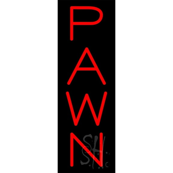 Red Vertical Pawn LED Neon Sign 24 x 8 - inches, Black Square Cut Acrylic Backing, with Dimmer - Bright and Premium built indoor LED Neon Sign for Pawn store interior decor, and stroefront.