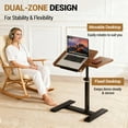 thumbnail image 5 of Height Adjustable Overbed Bedside Table with Wheels, Split Top Tilt Bedside Table, Mobile Laptop Computer Standing Desk Cart with Tray for Hospital Home Use Walnut, 5 of 9