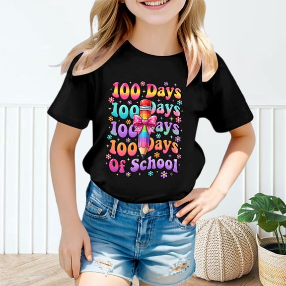 School Uniform Tshirts Kids School Season Graphic Tee Short Sleeve Round Neck Top Boys Graphic Tees Black 3-4 Years