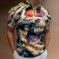 thumbnail image 2 of Psychedelic Zombie Skull Print Men Zipper T-shirt Summer Casual Short Sleeve T-shirt Top, 2 of 7