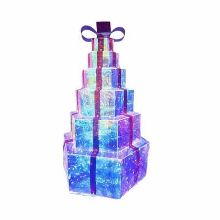 

YuanRX Halloween Lighted Gift Boxe Clear Acrylic Pre Lit Present Boxes Blue Warm White Light Up Box Halloween Decorations With Bows For Christmas Tree Yard Indoor Outdoor Xmas Holiday Lighting*1