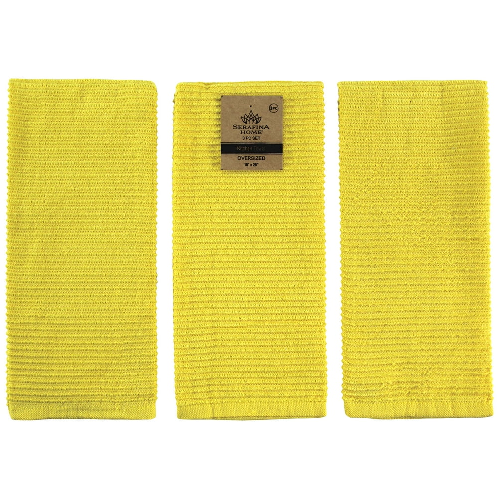 Serafina Home Oversized Solid Color Bright Yellow Kitchen Towels 100 Cotton Soft Absorbent